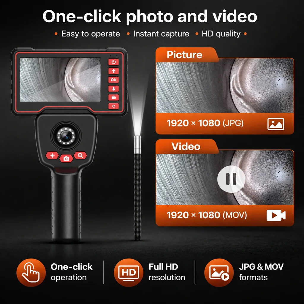 New Steering Endoscope 3.9/6.0mm Borescope 720°  5 Inch LCD 1/2/3m Wire Length for Engine Sewer Inspection Industrial Endoscope