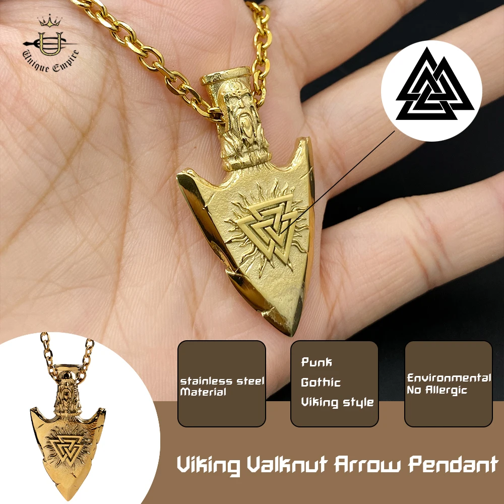 

Ожерелье с подвеской в виде стрелы Viking Valknut, золото, титановая сталь, скандинавские украшения для мужчин и женщин, одинаковые для пар, компас викингов Warrio