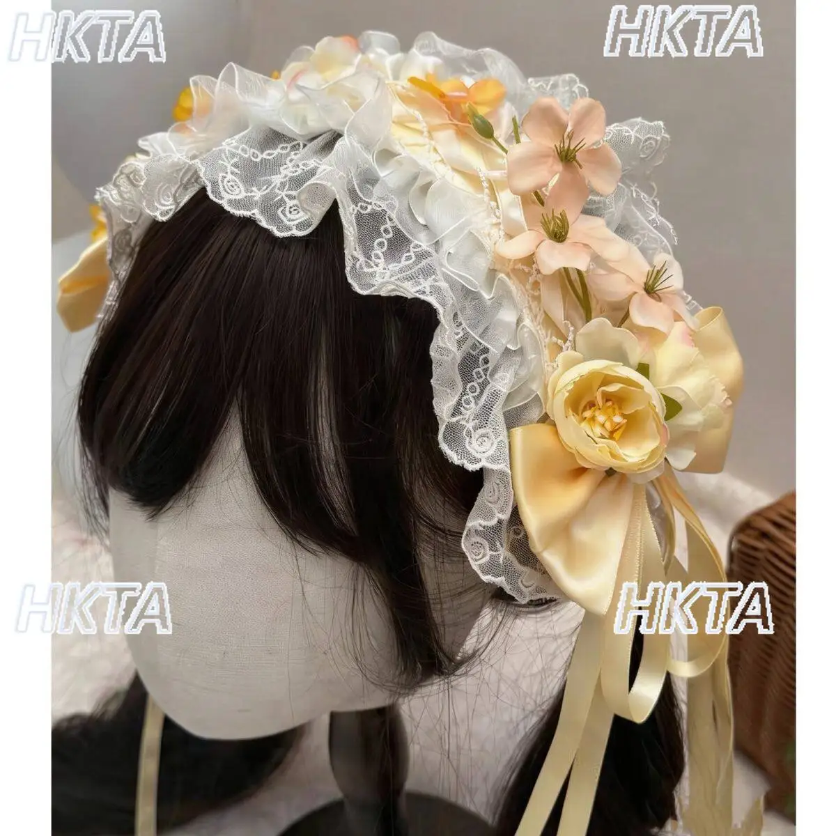 

Kawaii Lolita Headband Women Girls Sweet Yellow Chinese Eclectic Rose Flower Lace Headband Small Item Lolita Hair Accessories