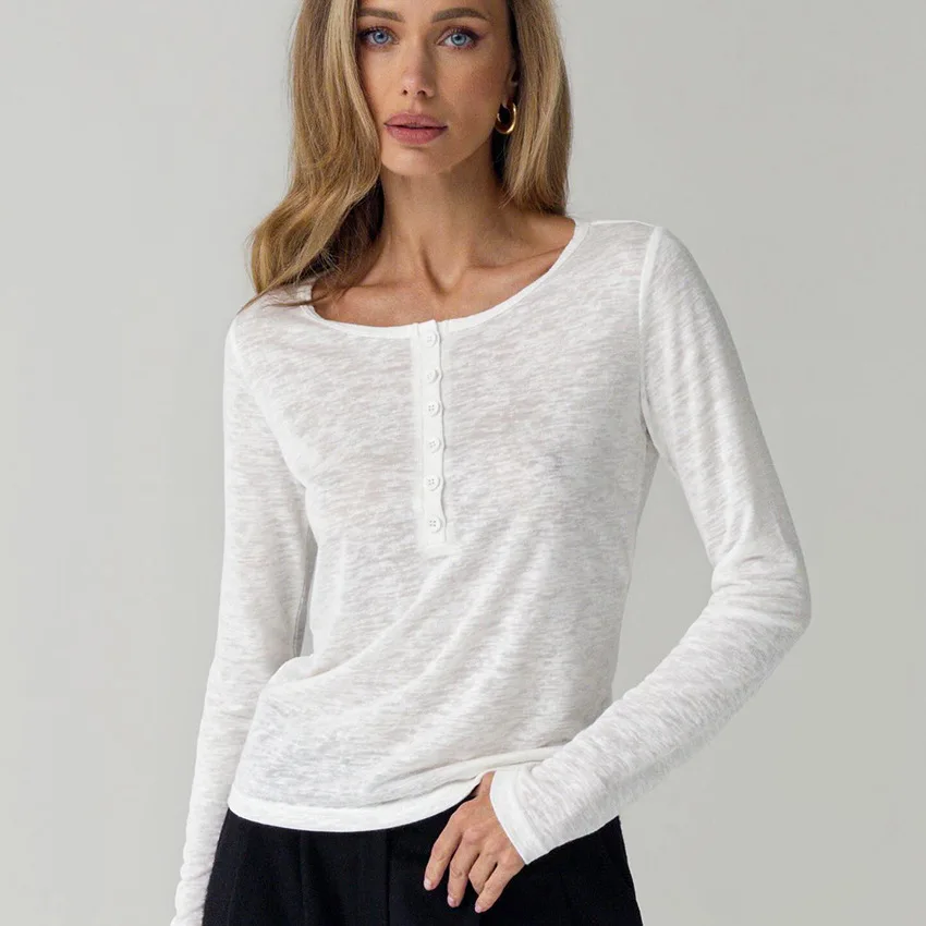 

2026 Spring and Summer New Round Neck Long-sleeved Top Casual Simple T-shirt
