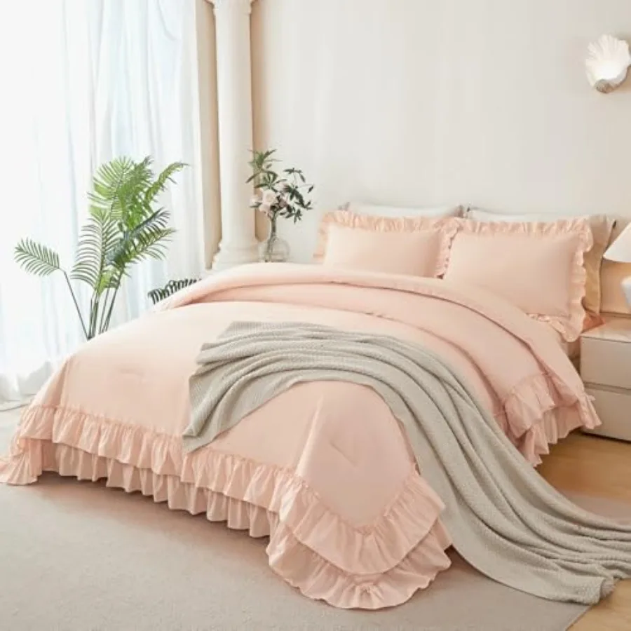 

Комплект постельного белья Queen Size из 5 предметов: роскошный комплект в стиле фермерского дома с оборками, мягкий и пушистый, с простынями из микрофибры.