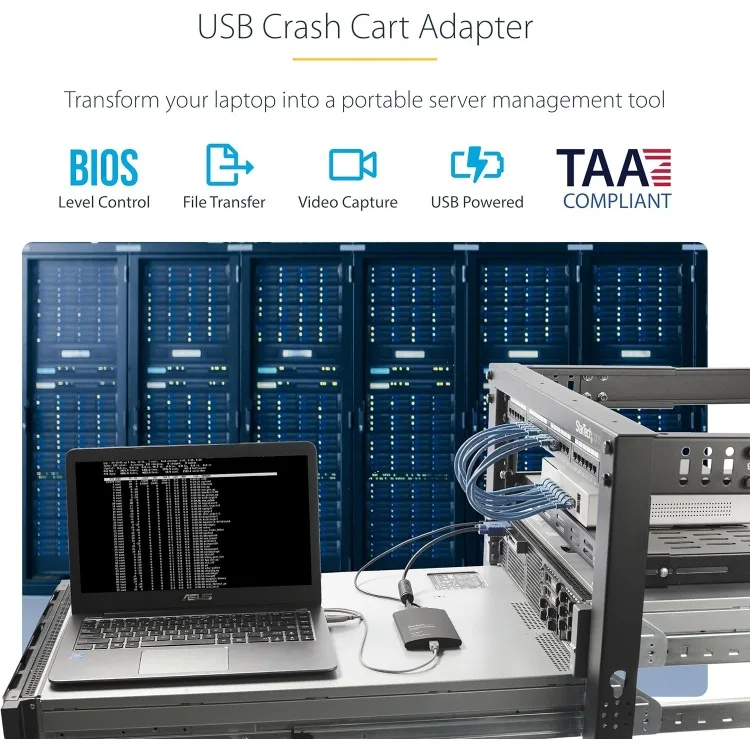 Portable Laptop Crash Cart Adapter, USB/VGA KVM Console, File Transfer & Video Capture, Windows/Linux/MacOS, TAA