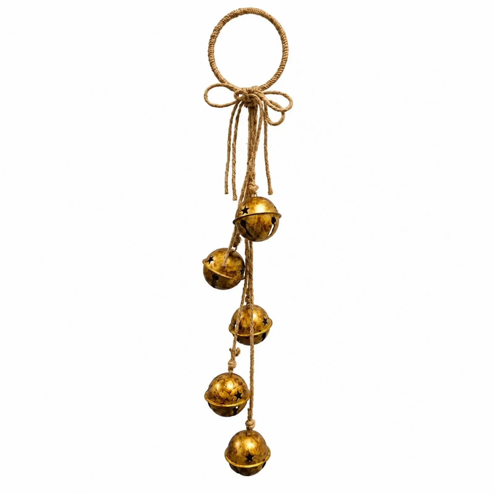 Antique Gold Metal Bell Ornament with Rope Loop Festive Vertical Hanging Christmas Bell Decor Indoor Decorative Bells for Front