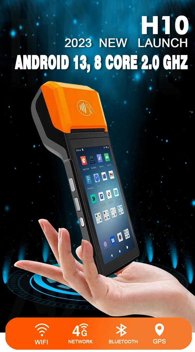 H10 Certified Portable Android POS System 5 Inch 2RAM+16ROM 4G NFC Offline Mobile Payment Machine for Ticket Lottery Blue  Tooth