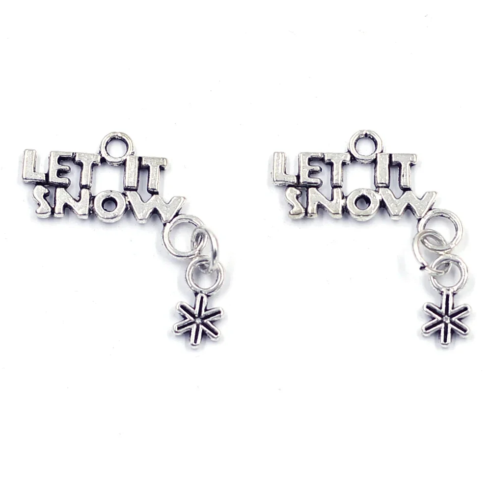 

Pendants LET IT Words With Snow Flower Christmas Metal Silver Tone For Charms Necklaces Jewelry DIY Finding 28x23mm