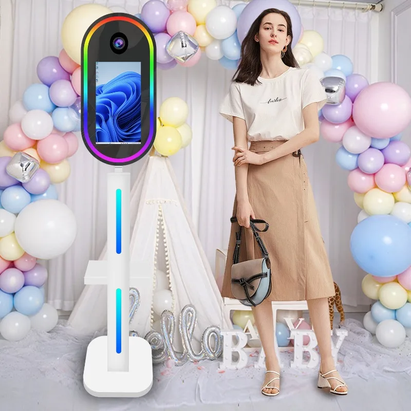 Portable Oval Photobooth Touch Screen Selfie Photo Booth With Printer Stand Compatible Camera Magic Mirror Photo Booth Machine