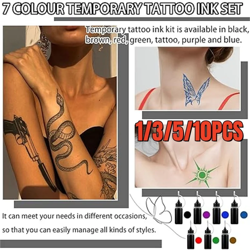 10ml Temporary Tattoo Liquid DIY Tattoo Juice Ink Semi-permanent Waterproof For Body Art Paint Long-lasting Safe Tattoo