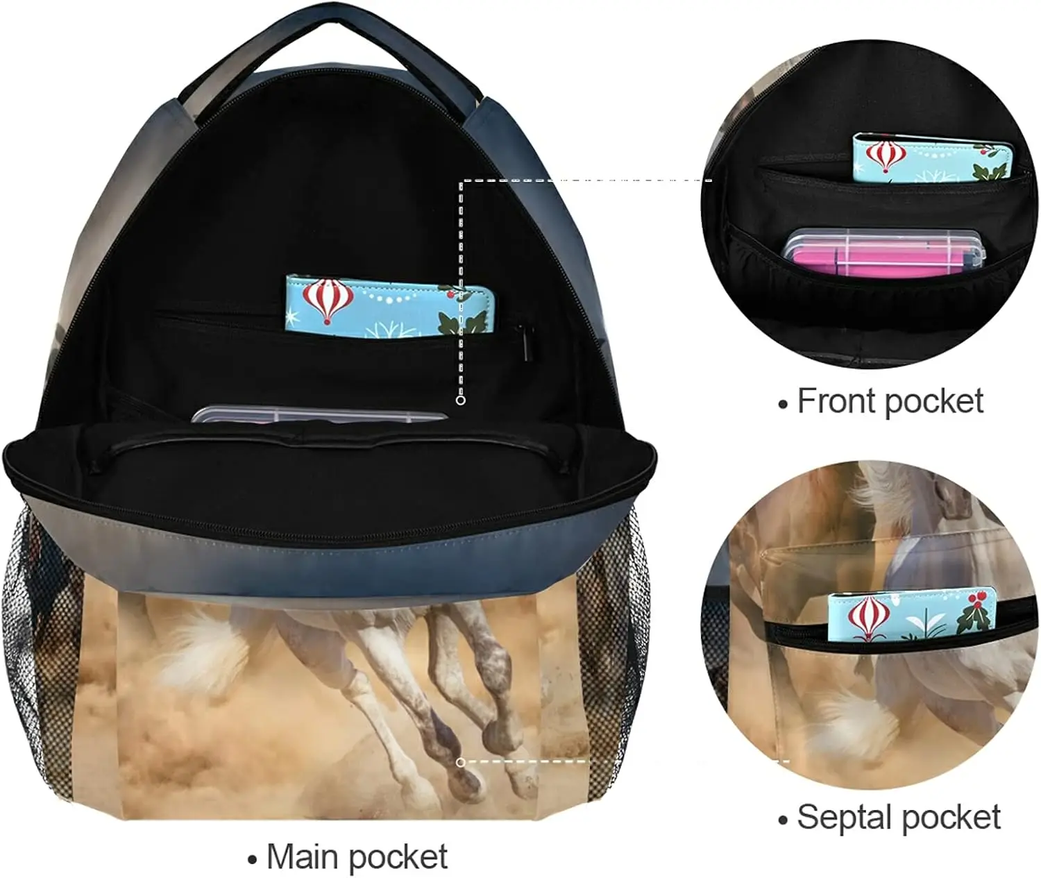 Pferderucksack für Mädchen, Kinder, Pferde-Rucksack, Schulbuchtaschen, 3., 4., 5. Klasse, Grundschule, Reise, Laptop, Tagesrucksack