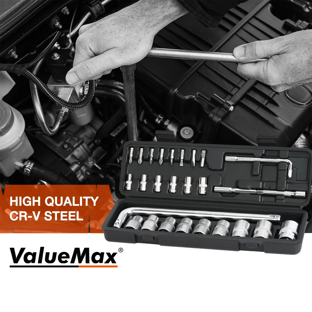 Imagem -06 - Valuemax-car Repair Tool Grupo Mecânico Tool Kits Chaves de Fenda Ratchet Spanner Chaves Sockets 27 Pcs