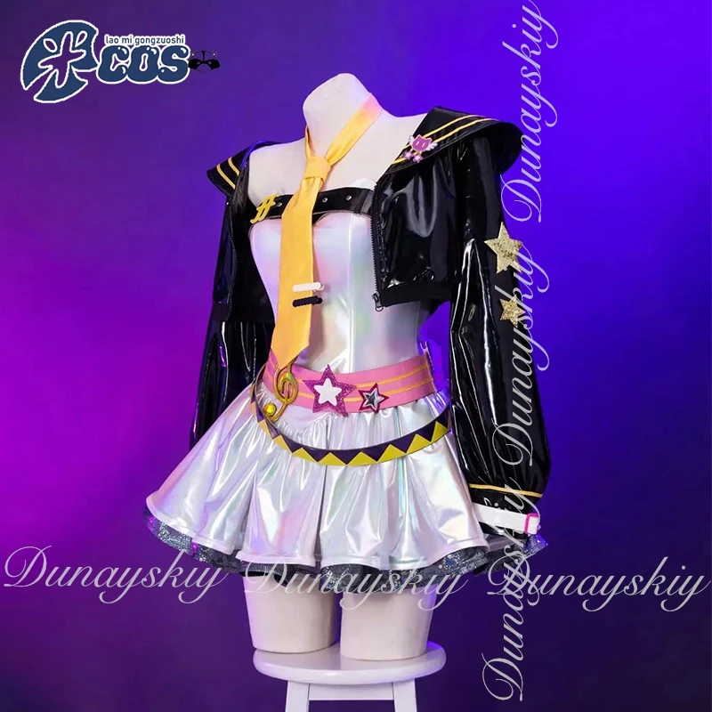Muse Dash Game Cosplay Linkage Twin Twin Virtual Idols Rin مع ملابس جلدية عاكسة بالليزر أزياء تنكرية للعبة بدلة كاملة