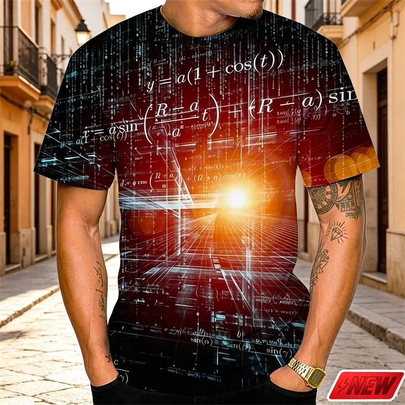 Optical Illusion Graphic T Shirt Men 3D Print Line Wave Abstract Pattern Crew Neck Tee Fashion Street Summer Short Sleeve Top