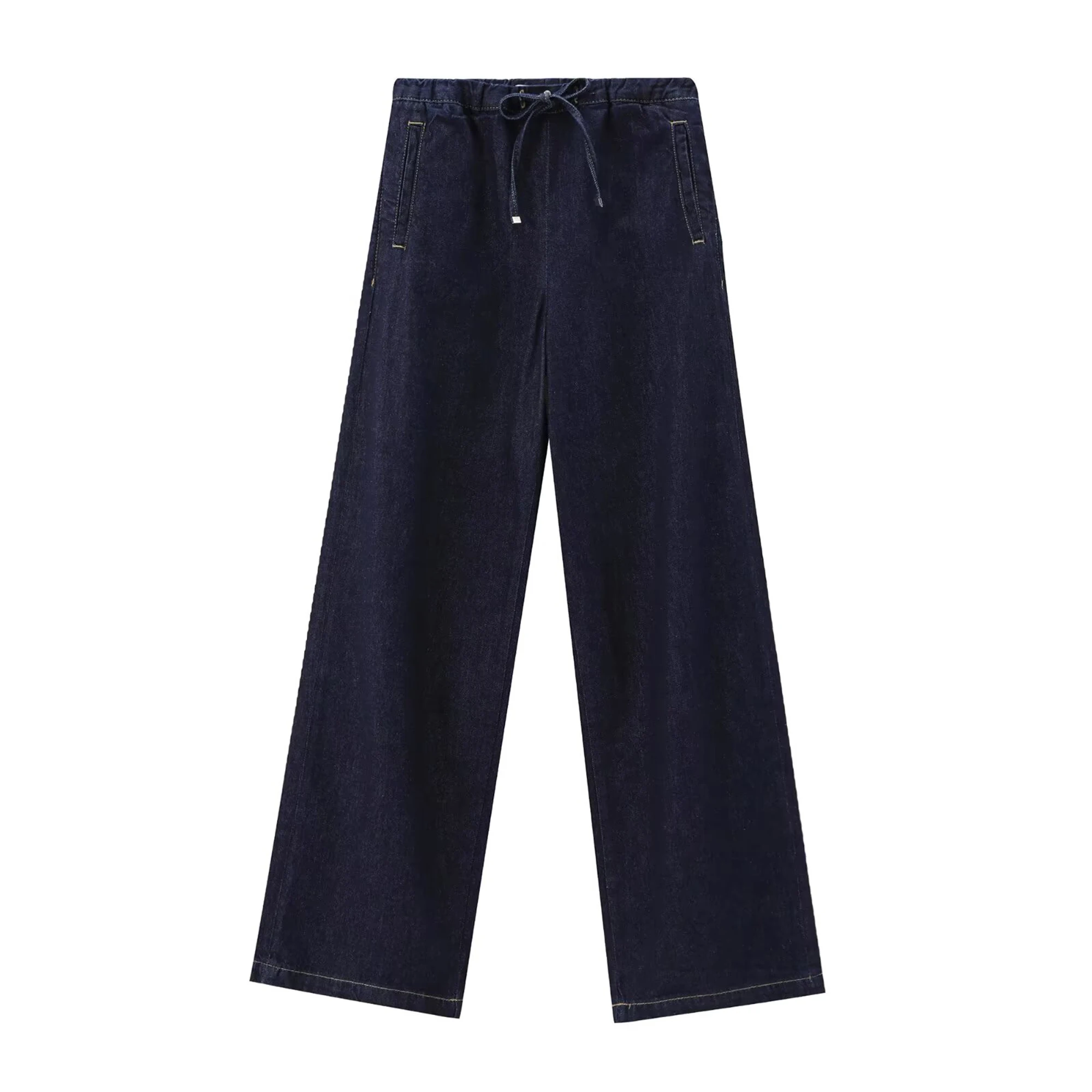 Haut court en denim à simple boutonnage pour femme, pantalon large taille haute, pantalon de jogging décontracté, nouveau