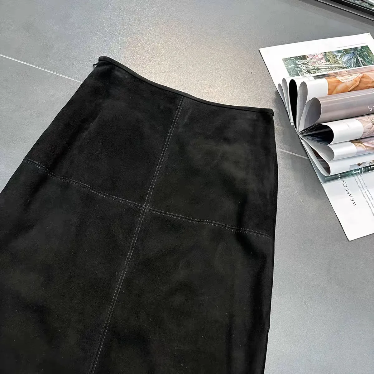 Retro High Grade Suede Real Leather Long Skirt 80cm For Women Upgraded Imported Jupe Back Split Waist Loop Faldas Ankle-Length