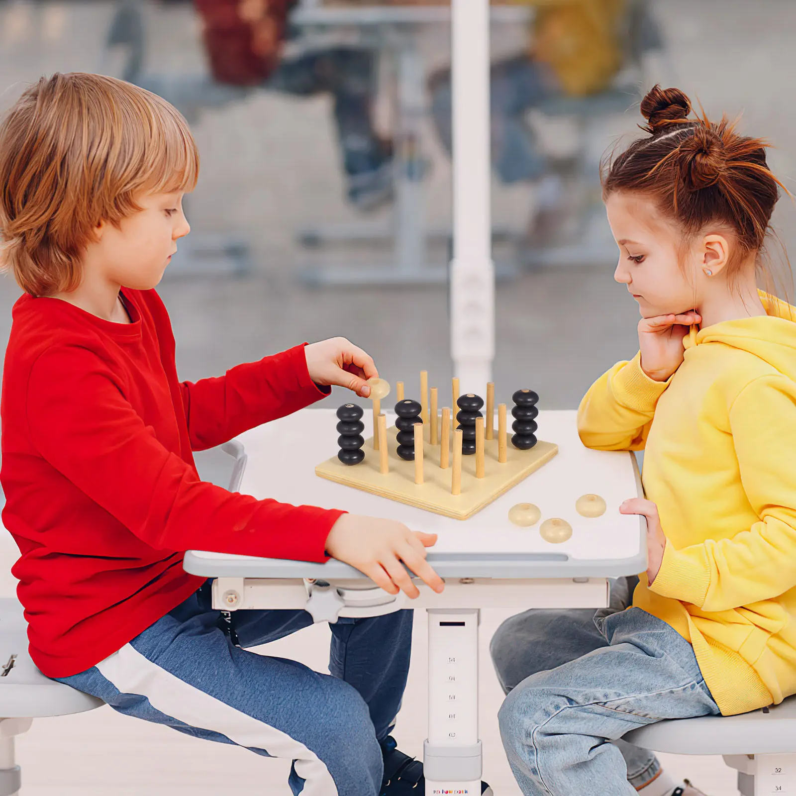 

1Set Four in A Row Strategy Game High Quality Wooden Style Checker Set Family Bonding Educational Logic Game