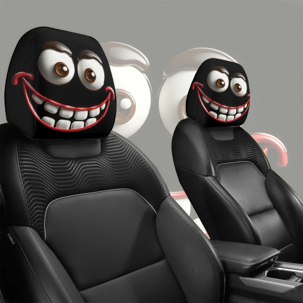 2 pieces, red lips and smiling face car headrest covers, suitable for long-distance driving, car parts, elastic, holiday gifts