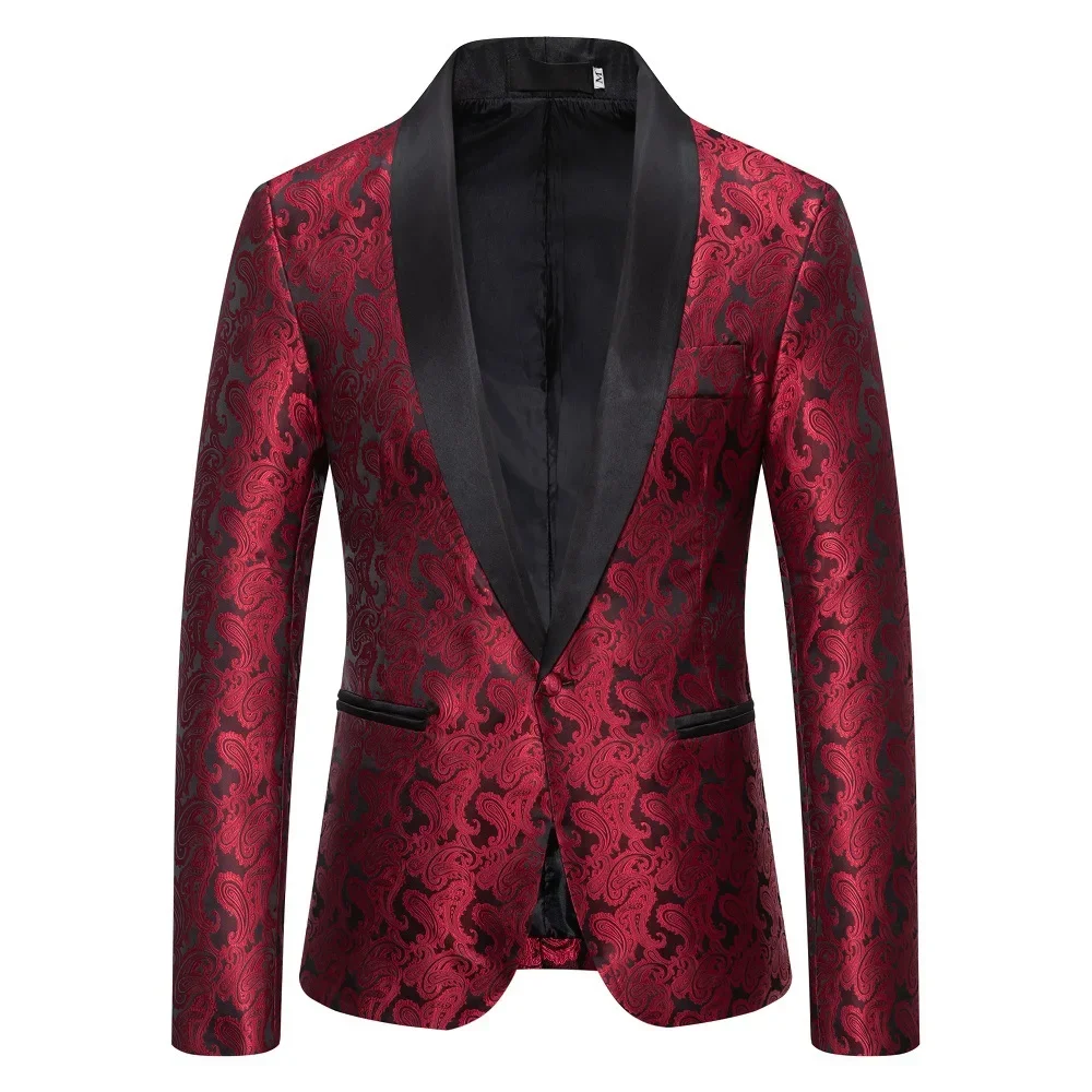 

Red Cashew Flower Blazer Jacket Men's Wedding Party Dress Coats White Blue Black Suit Tops Jackets S M L XL XXL