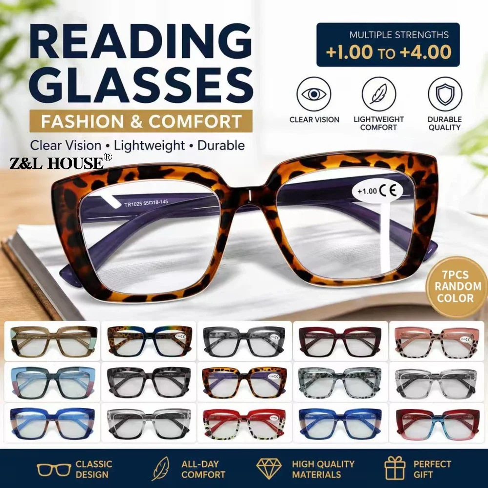 7 Pack Random Assorted Color Reading Glasses Lightweight Flexible Frame Fashion Readers Eyeglasses for Men Women Indoor Outdoor Daily Usage