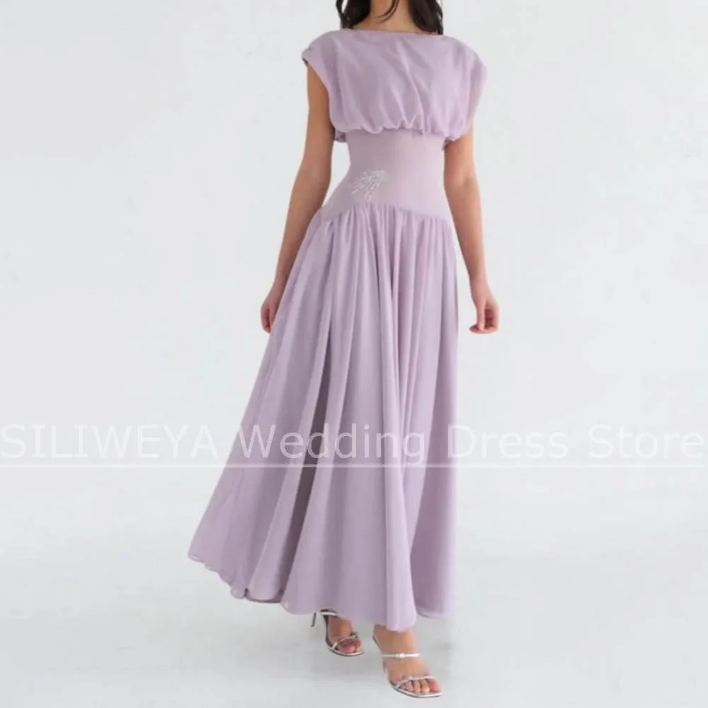 

Элегантные шифоновые платья для выпускного вечера Шикарные вечерние платья трапециевидной формы без рукавов с круглым вырезом Модные драпированные женские вечерние платья до щиколотки