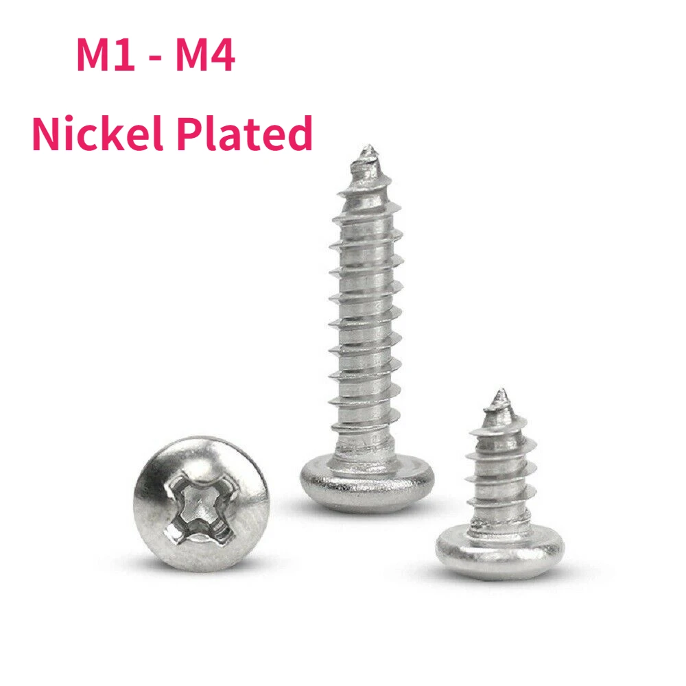 M1 M1.2 M1.4 M1.5 M1.7 M1.8 M2 M2.3 M2.6 M2.8 M3 M3.5 M4 Nickel Plated Phillips Round Head Self-tapping Screws