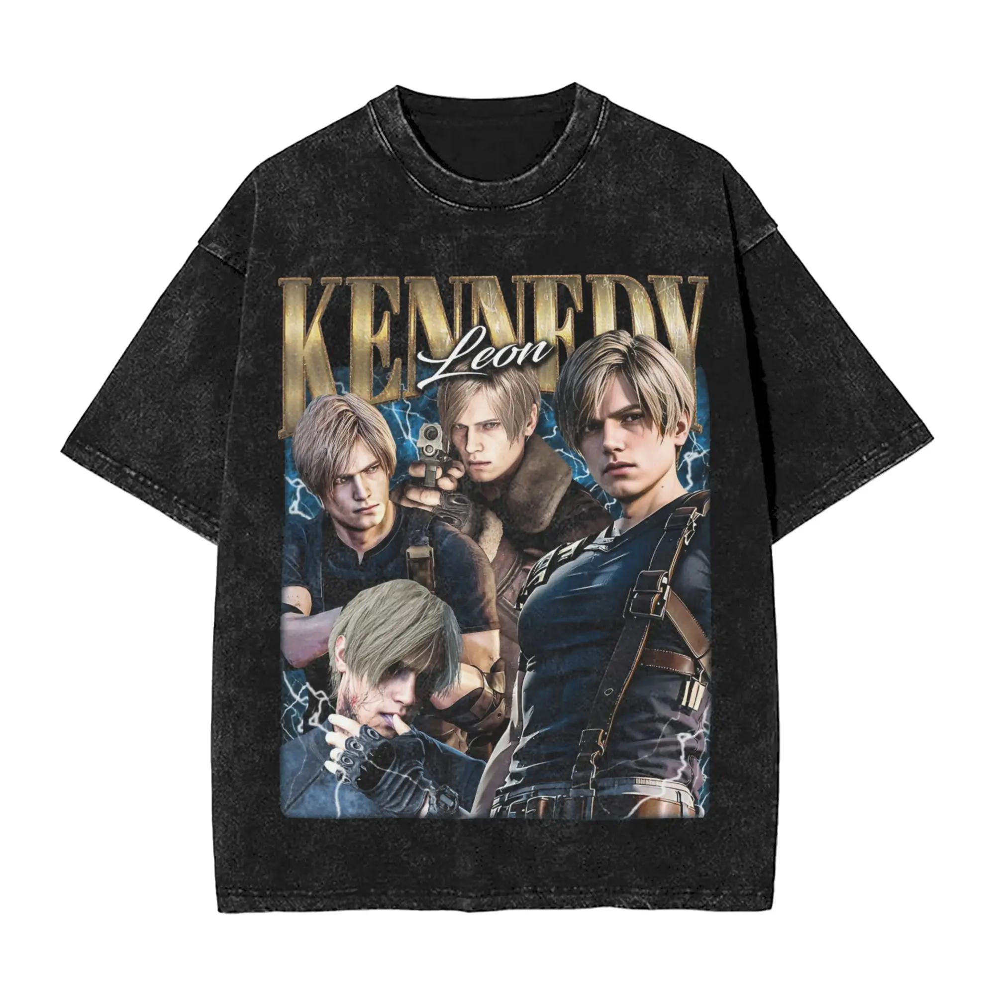 Washed T Shirts Leon S. Kennedy Hip Hop Retro T-Shirt Oversize  Streetwear 100% Cotton Tops Tees for Men Women