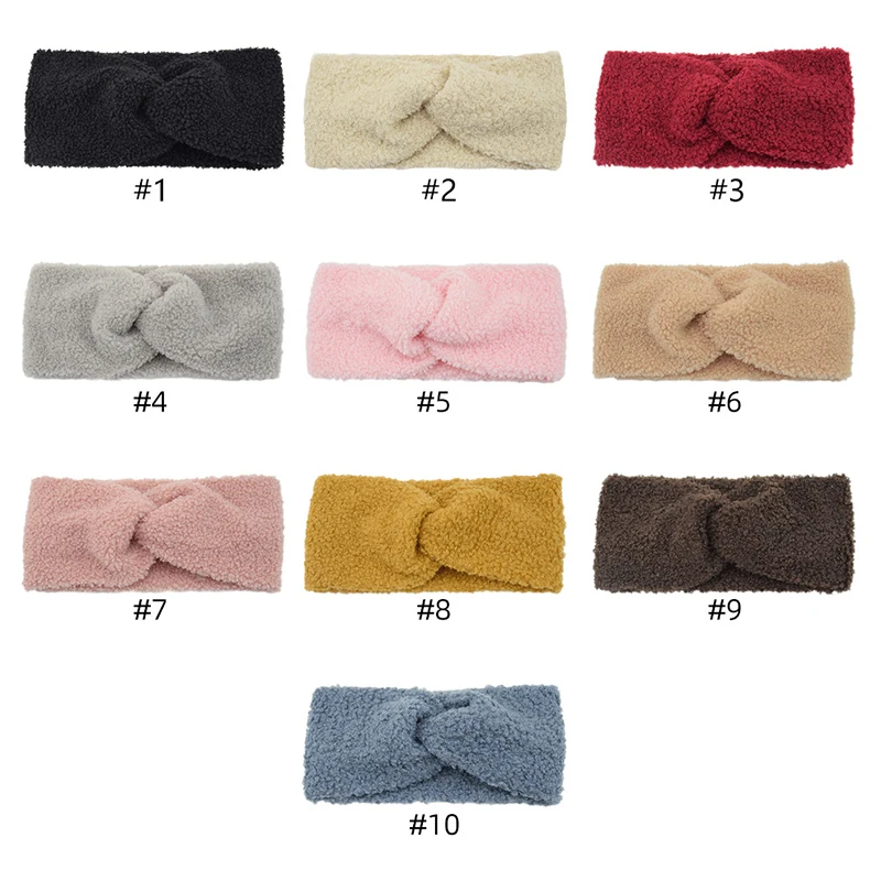 Plush Hair Ribbon Wide Warm Hairbands Cross Top Knot Hair Bands For Women Solid Color Turban Elastic Headbands Bandage Bandanas