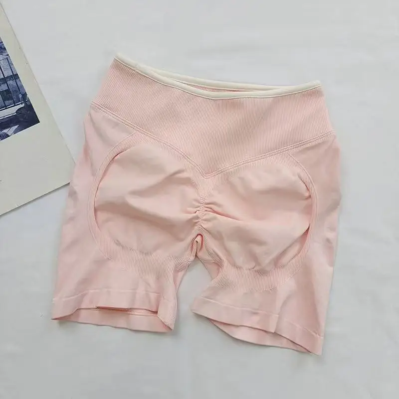 Sexy Seamless Color Blocked Yoga Shorts, Tight Fitting Peach Hip Lifting Sports… - Image 4