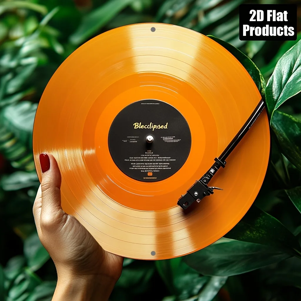 2D Flat Round Aluminum Metal Decorative Sign, Using 2D Design, with The Theme of Records. Suitable for Home Decoration,