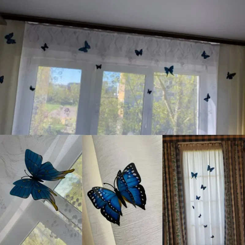 12pcs Double Layer Butterfly with Pin Curtain Home Decor 3D Butterfly Shaped Room Sticker Pin Wall Clothe Brooch