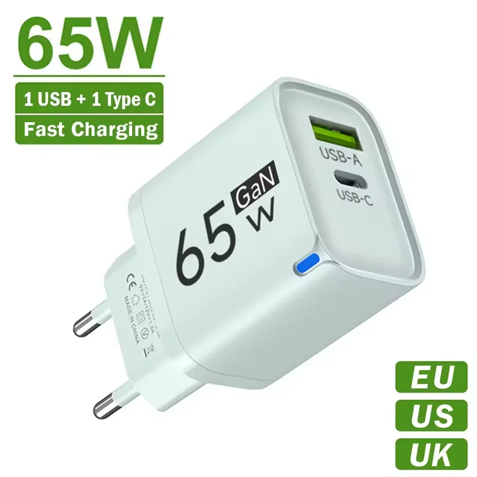 PD 65W Universal Phone Charger USB Fast Charging Mobile Phone Wall Power Adapter For iPhone 17 16 Xiaomi Huawei Samsung Oneplus