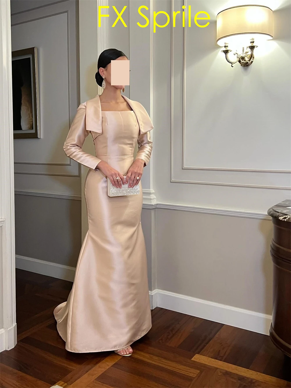 

Customized Mermaid Sparkly Satin Evening Dress Luxury Strapless Long Sleeves Homecoming Dresses Modern Special Occasion Gowns
