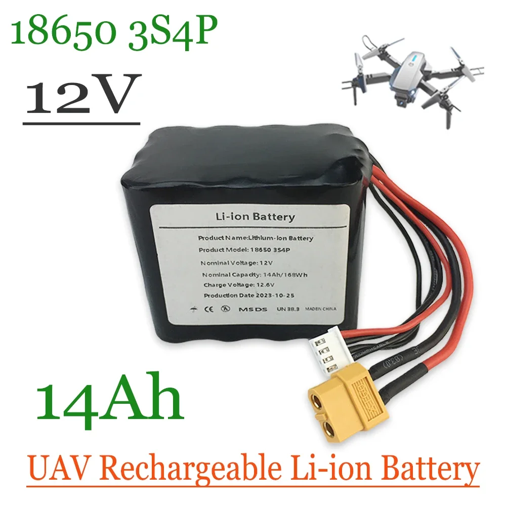 

For Various RC Airplane Quadrotor XH2.54-4P XT60，High Capacity UAV 3S4P 12V 14Ah 12.6V Rechargeable Li-ion Battery