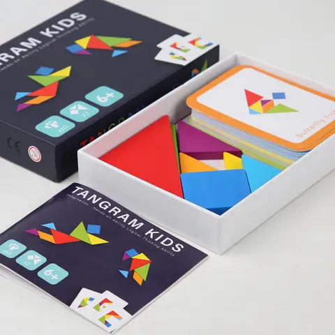 Wooden Tangram Jigsaw Puzzle Board Children Educational Toys for Kids Geometric Shape 3D Puzzles Games