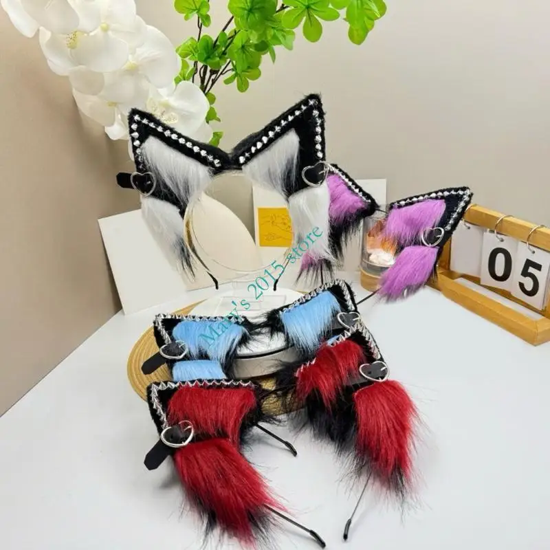 e15f مصنوعة يدويا فورس الثعالب الذئب آذان رئيس الهالوين عيد الميلاد cosplay ملحقات الأزياء فروي آذان الشعر طوق