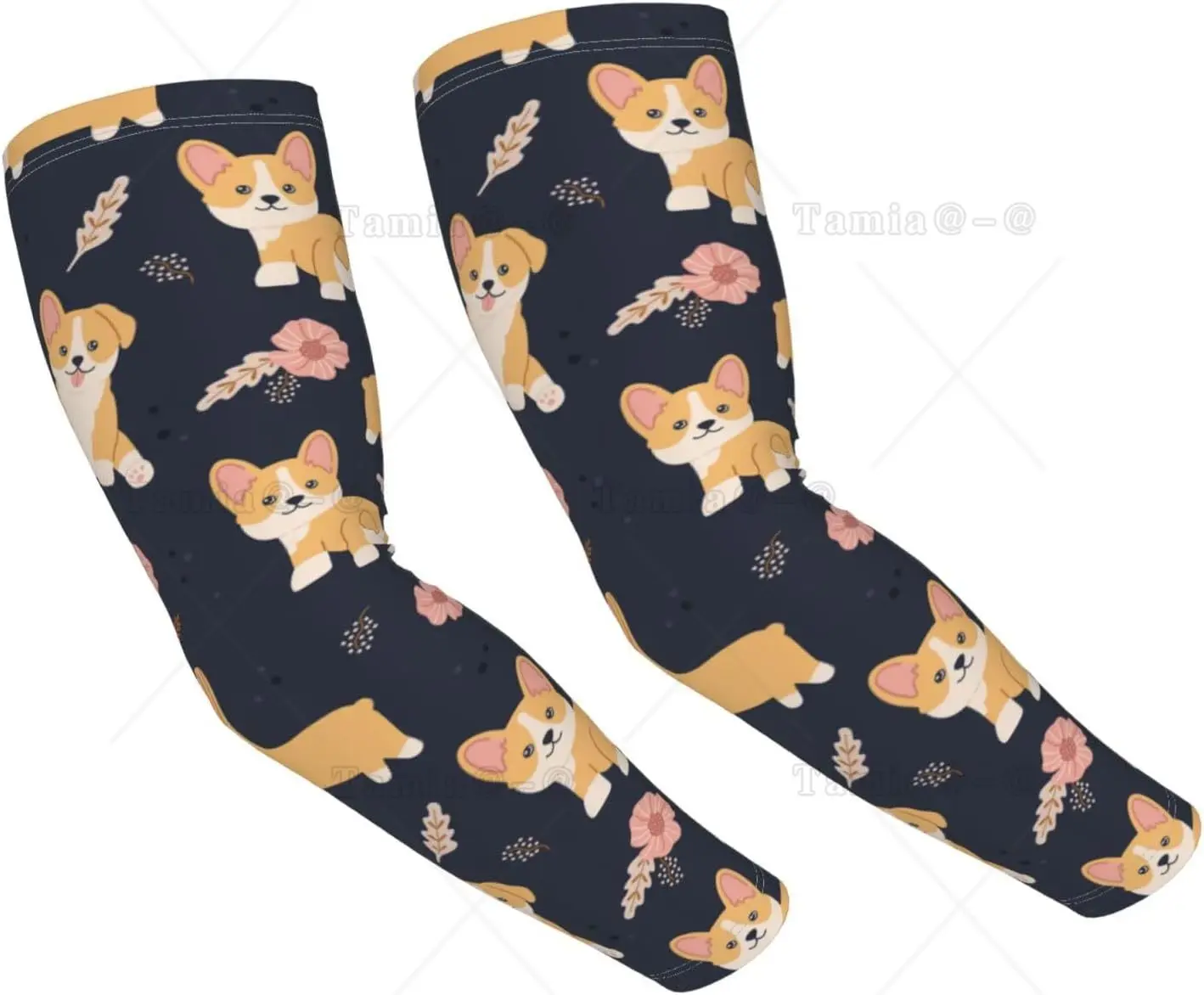 Kawaii Corgi Print Arm Sleeves Cooling UV Sun Protection Sports Compression for Men Women Golf Basketball Arm Sleeves