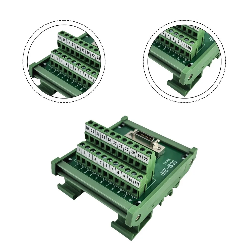 SCSI 20 Pin Terminal Block PA66 Copper Green For PLC Industrial Motor DIN Rail Mount Secure Signal Transmission Connector