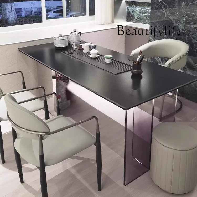 Italian high-end rock slab tea table and chair combination household balcony acrylic tea table