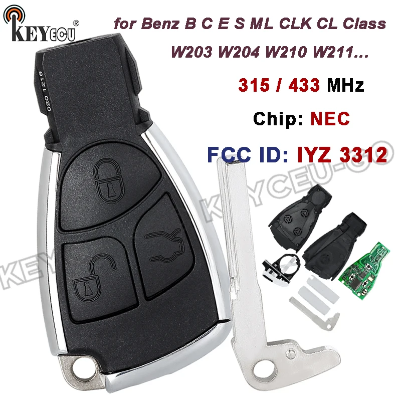 

KEYECU 315MHz / 433MHz NEC Chip IYZ 3312 for Mercedes Benz B C E S ML CLK CL Class W203 W204 W210 W211 Keyless Remote Key Fob