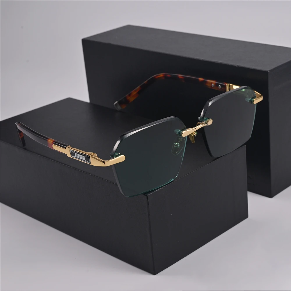 

Rockjoy Hexagon Green Stone Sunglasses Male Women Anti Eye Dry Reflection Rimless Sun Glasses for Men Natural Mineral Lens Big