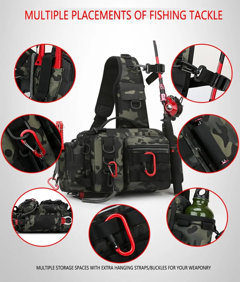 Fishing Shoulder Bag Crossbody Bag Fishing Rod and Equipment Holder, Lightweight Tackle Storage Bag, Outdoor Bag,Fishing, Hiking