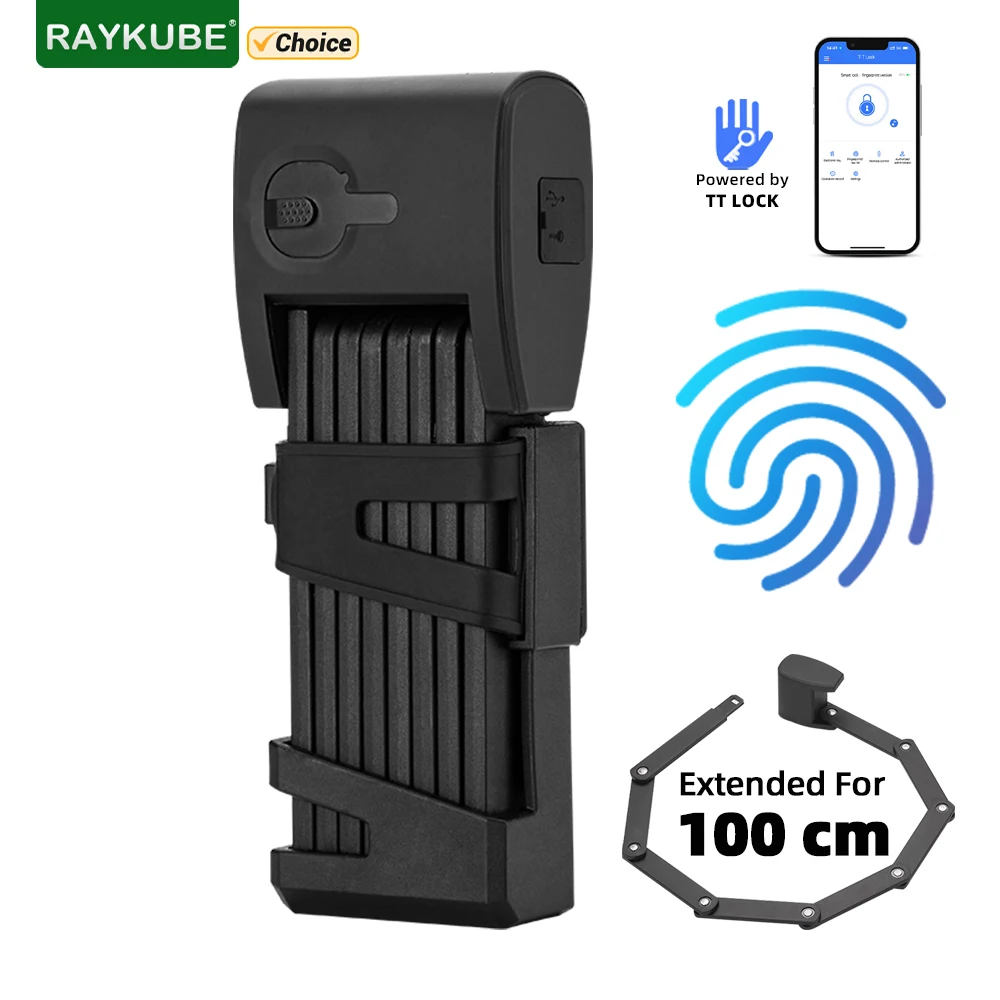 RAYKUBE Smart Fingerprint Folding Bike lock 65 Mn Steel IP67 Waterproof Electric Lock TT Lock APP Unlock For Bicycle Motorcycle