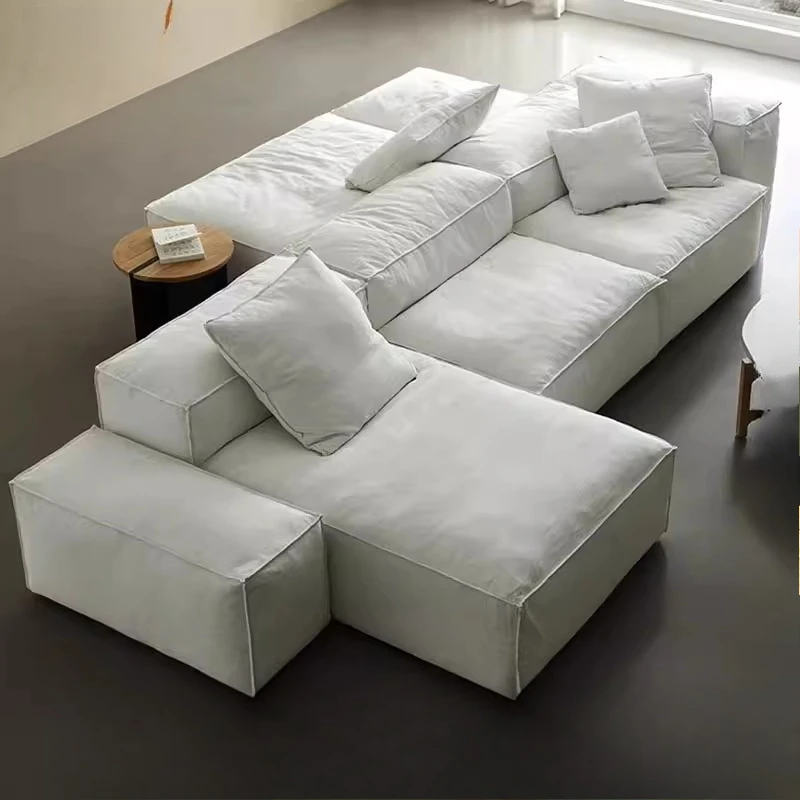 

Linen fabric sofa removable and washable Nordic living room simple cotton and linen straight sofa