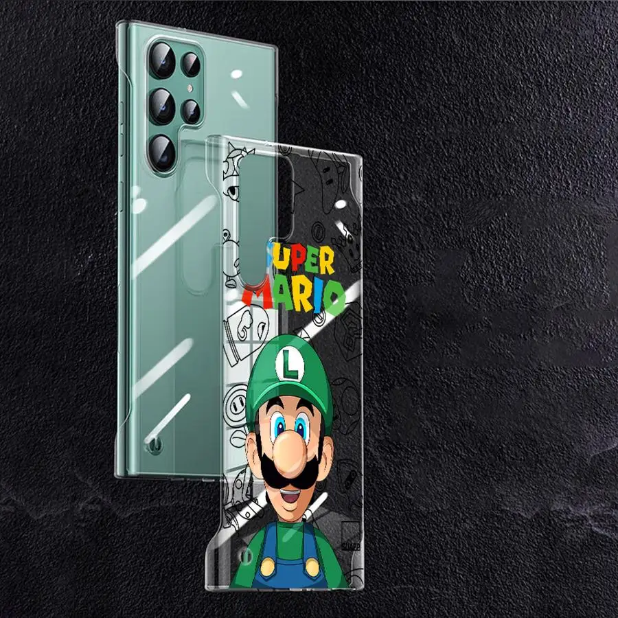 Super M-Marios Bros Clear Hard Phone Case for Samsung Galaxy S20 FE S21 S22 S23 S24 Ultra S23 FE S22 Plus Transparent Cove