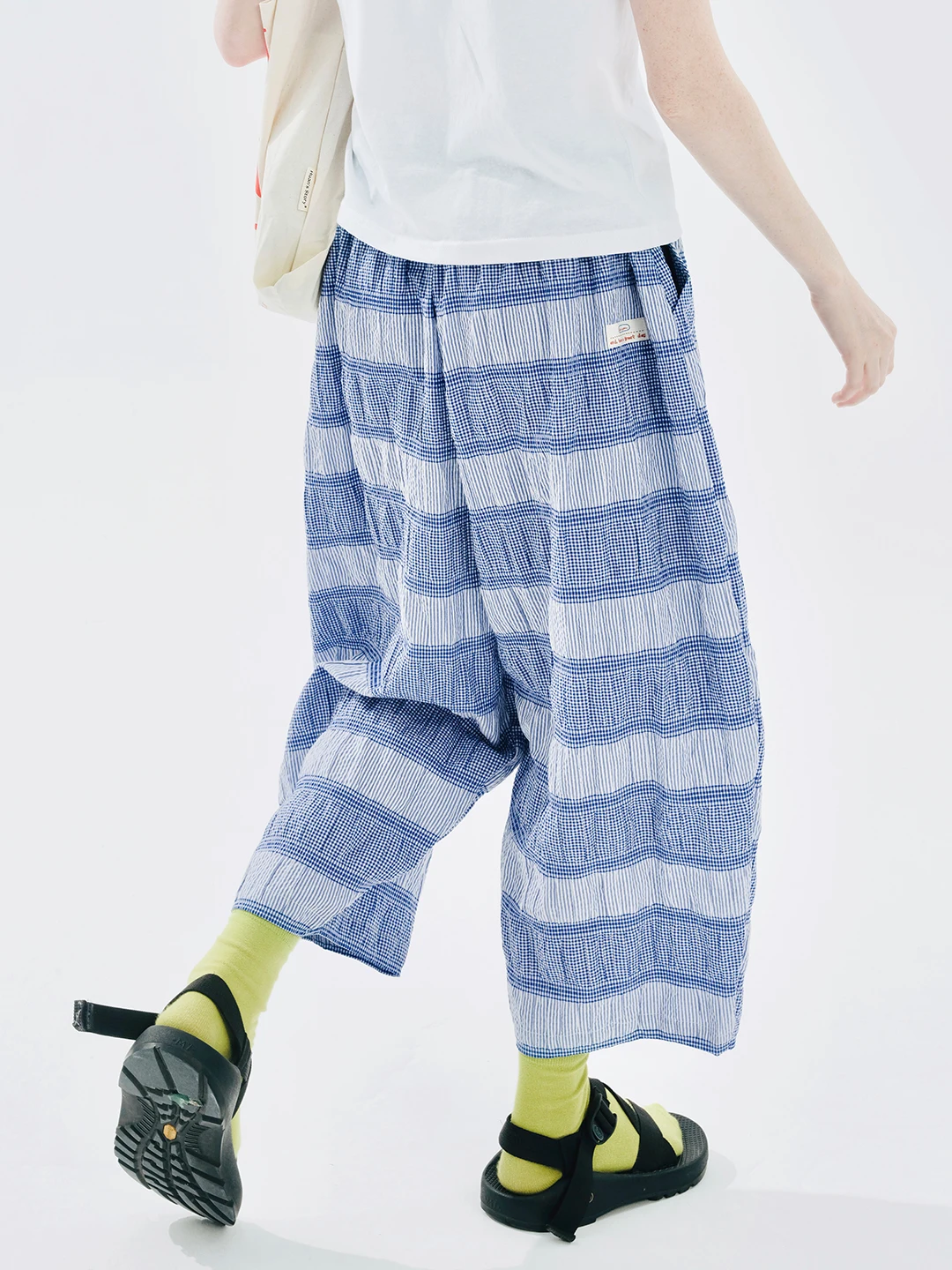 IMAKOKONI original design striped blue elastic waist loose wide leg pants for women 244709