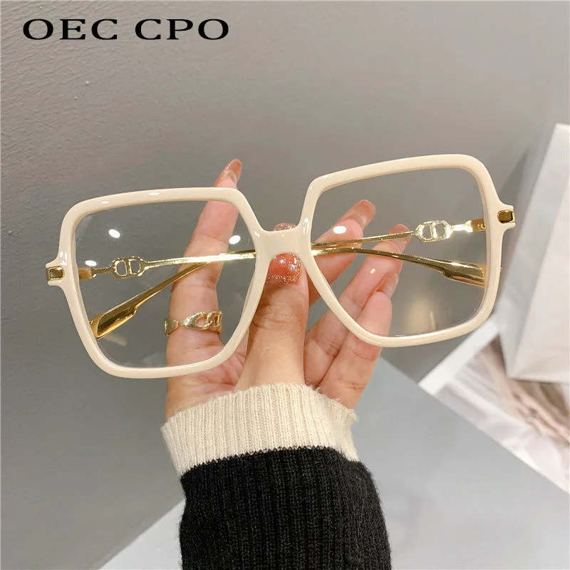 OEC CPO 2024 Fashion Square Eyewear Women Men Anti-blue Light Goggles Trend Large Frame Metal Optical Glasses Frames Computer