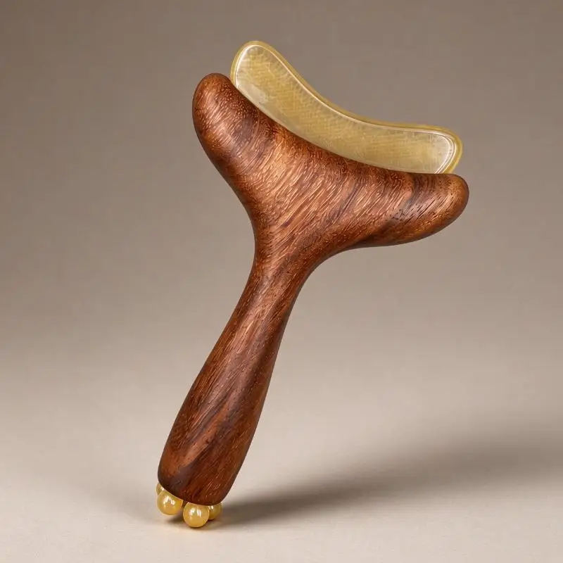 Wooden Handle Facial Massage Tool Ergonomic Grip Self Care Gift Gua Sha Board Smooth Rounded Edges Portable
