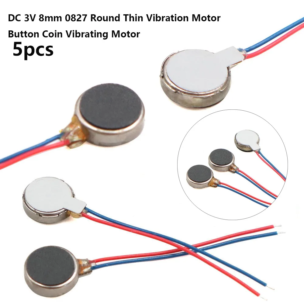 5pcs New DC 3V Round Thin Vibration Motor Button 8mm 0827 Coin Vibrating Motor Micro Flat DC Motor