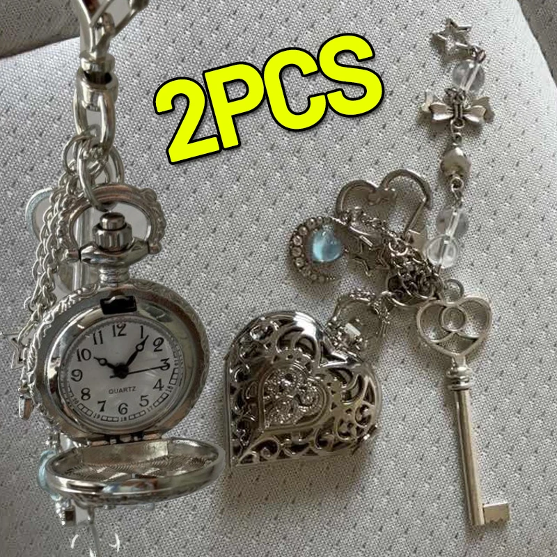 Hollow Heart Pocket Watch Chain Keychain Design Vintage Steampunk Clock Vintage Necklace Pendant Jewelry Watch Men Women Gifts