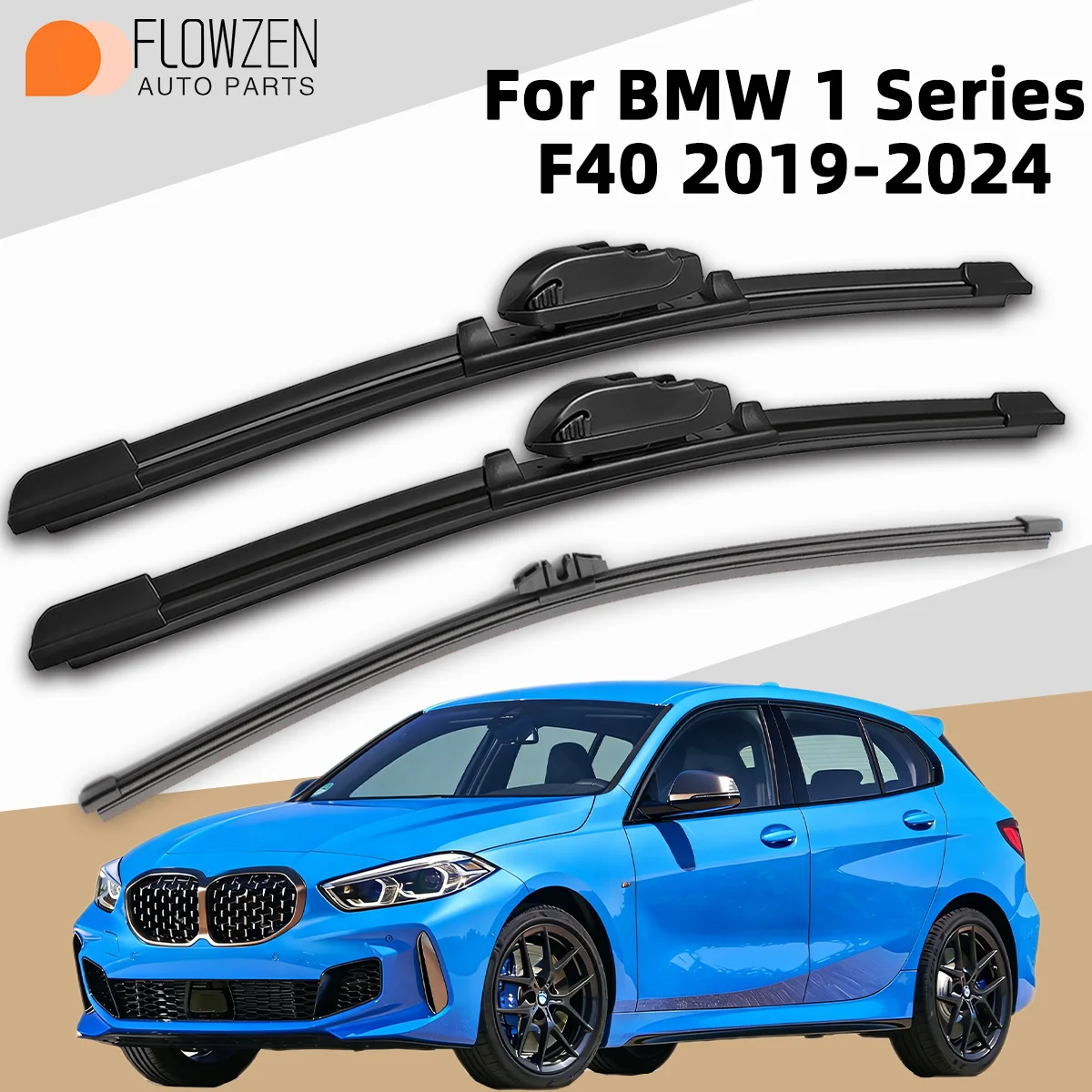 FLOWZEN 1/3-teiliges Heckscheibenwischer- und Frontscheibenwischer-Set für BMW 1er F40 2019-2024 Wischer-Set Autozubehör