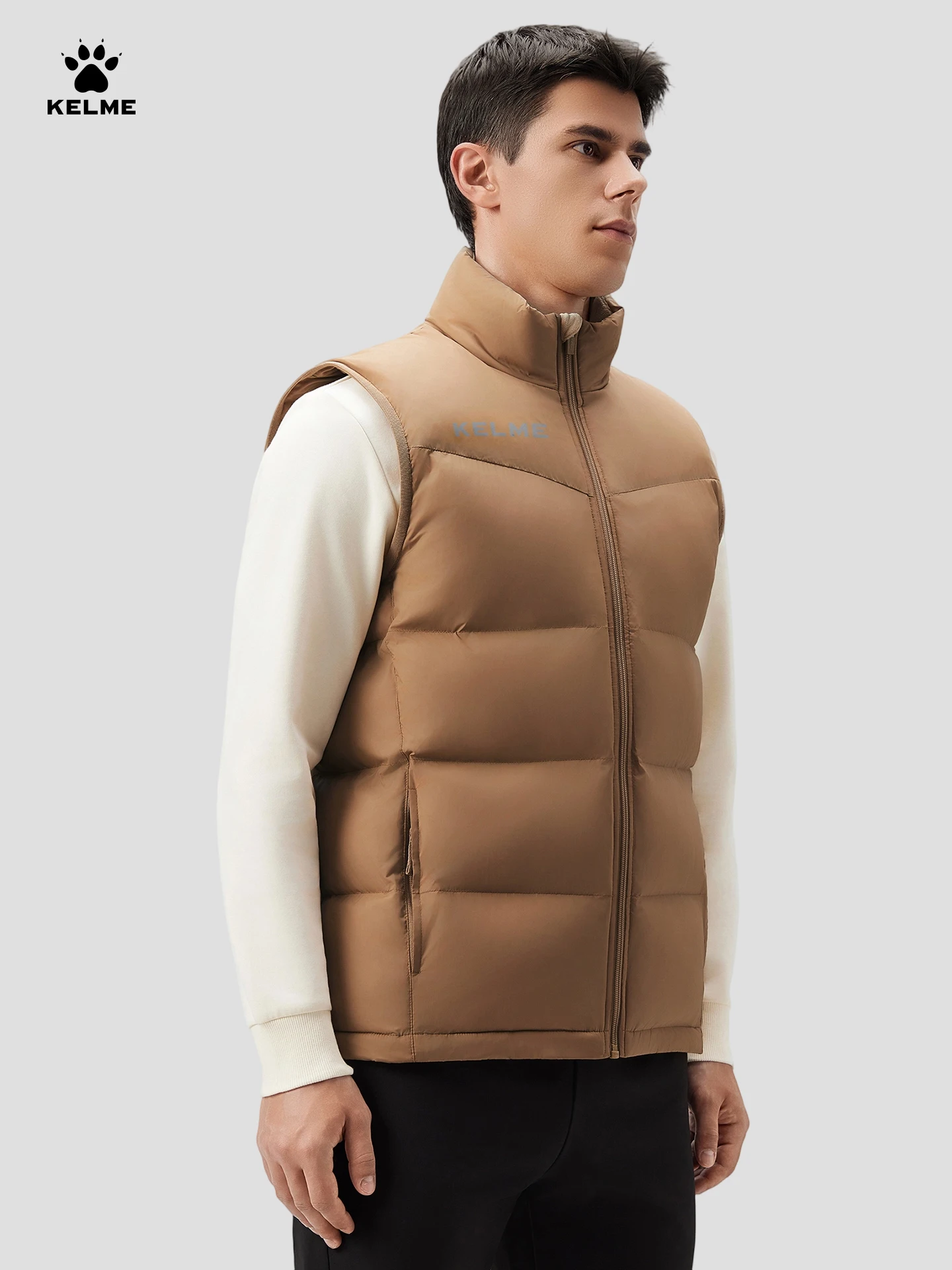 

Kelme Ветрозащитный спортивный жилет с воротником-стойкой Термокуртка Спортивный жилет без рукавов Утолщенный спортивный комплект на флисовой подкладке Пухов