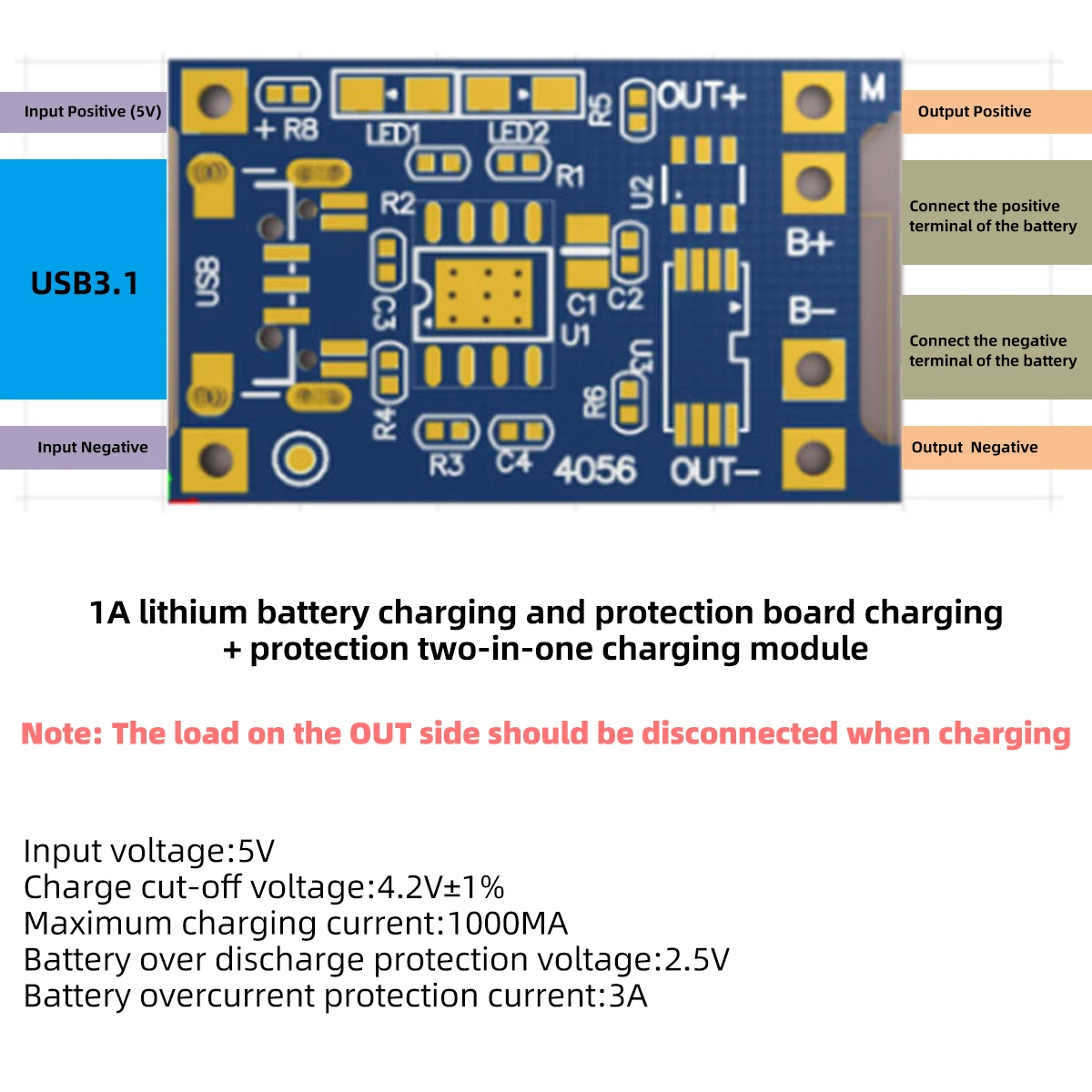 Type C Micro 5V 1A 18650 TP4056 Lithium Battery Charger Module Charging Board With Protection Dual Functions 1A for DIY Charger